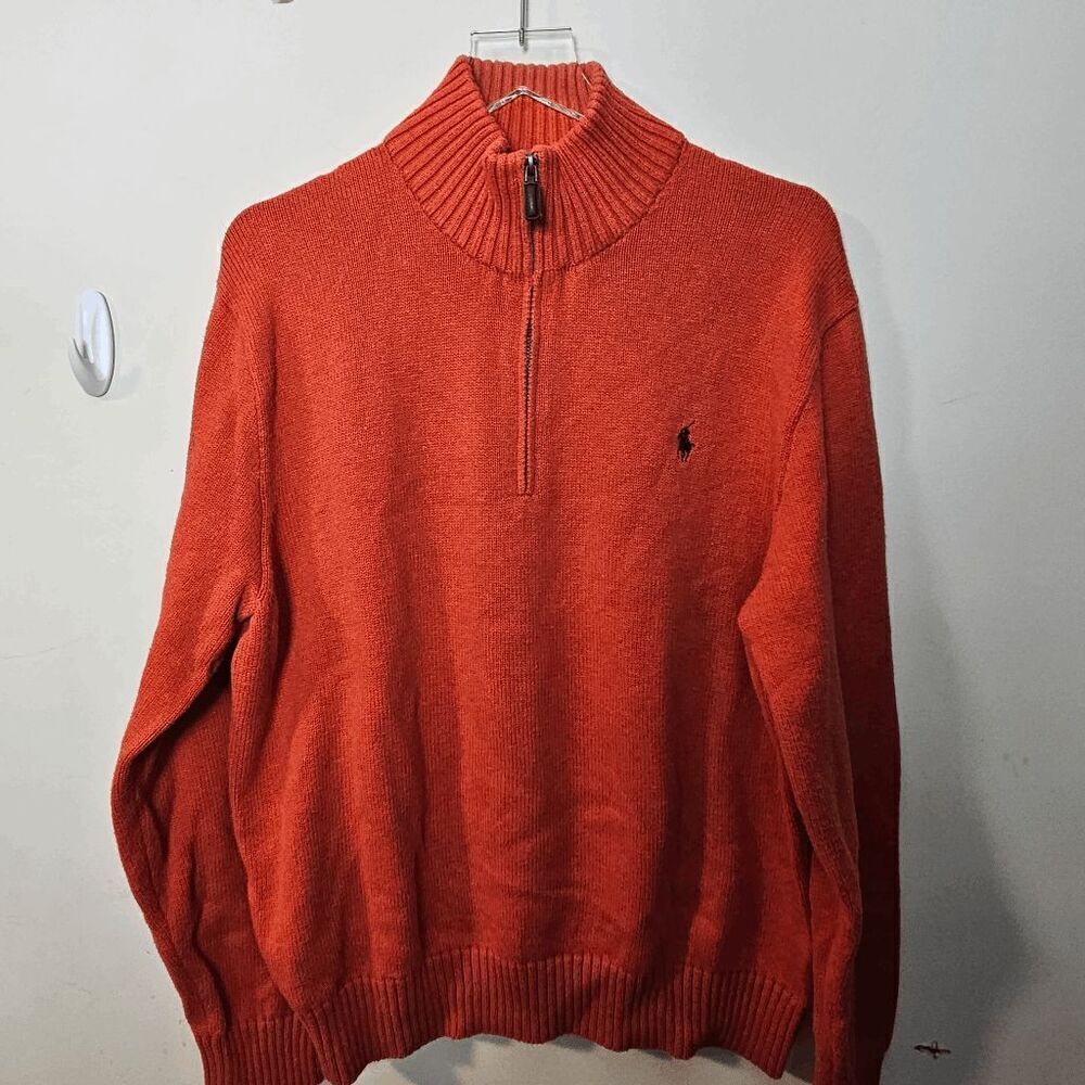 Polo Ralph Lauren Fleece Half Zip Orange 100% Cotton Pullover Sweater Men Size X